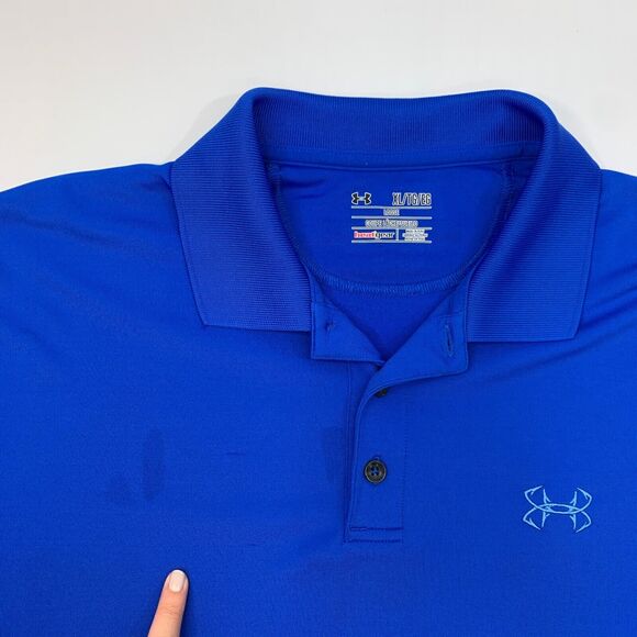 Under Armour Fishing Polo Shirt Mens XL Extra Large Blue HeatGear Sweat Wick - Picture 4 of 13